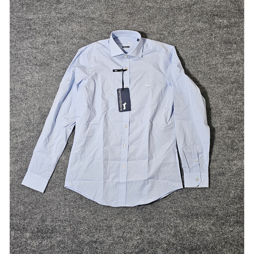 HARMONT & BLAINE Narrow Fit Button Down Shirt Men's Small Blue Dachshund Logo